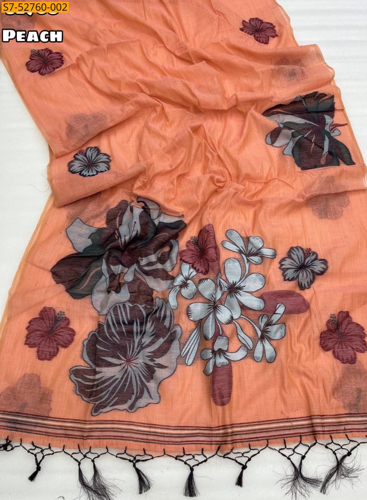 Peach Fancy Soft Cotton Saree