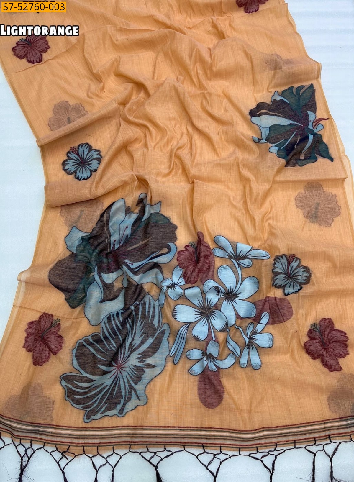 Light Orange Fancy Soft Cotton Saree