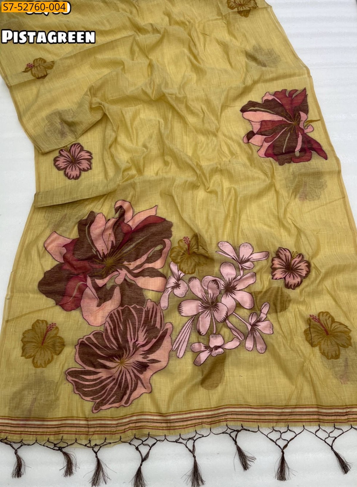 Pista Green Fancy Soft Cotton Saree