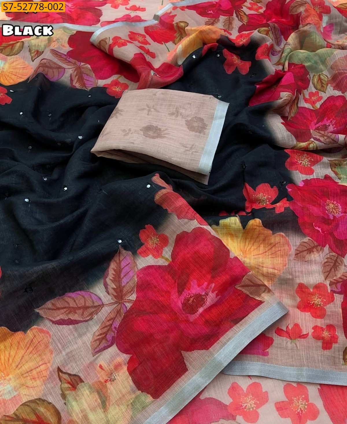 Black Fancy Soft Linen Saree