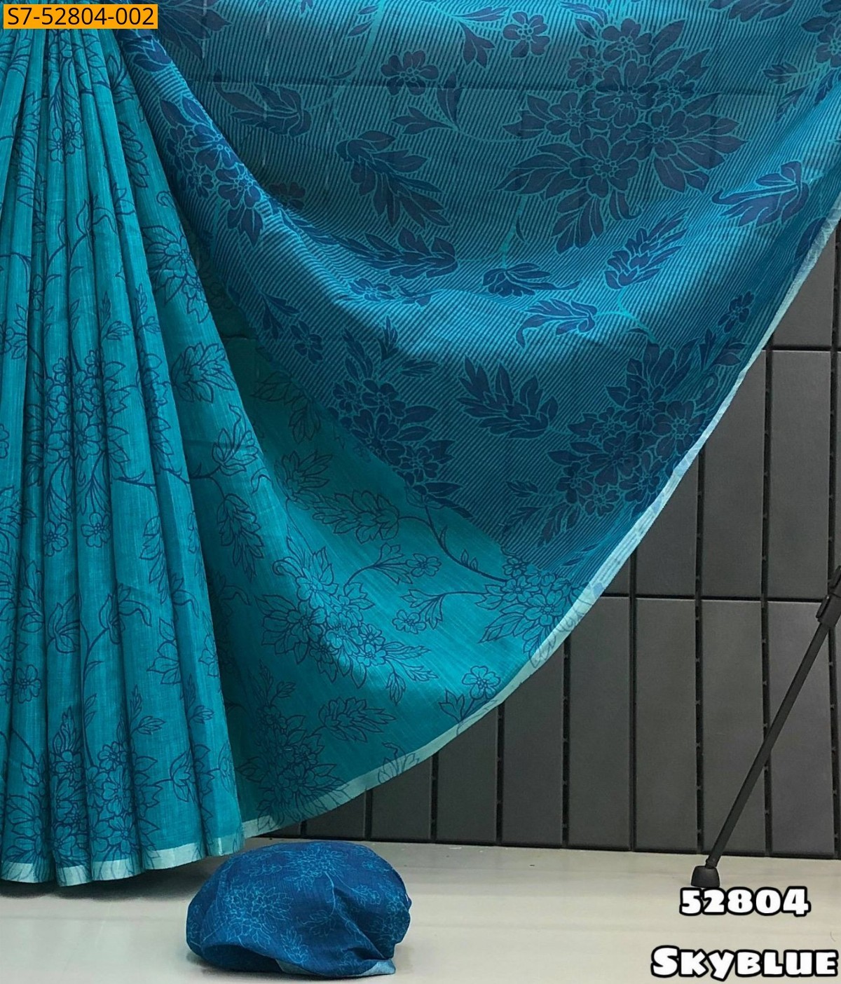 Sky Blue Fancy Soft lenin Saree