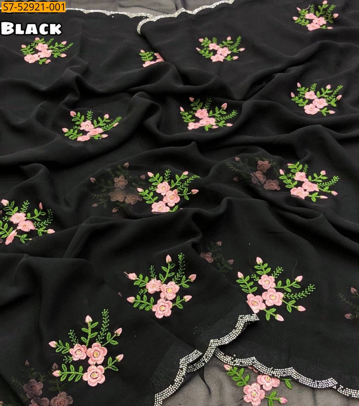 Black Fancy Georgette Embroidery Saree