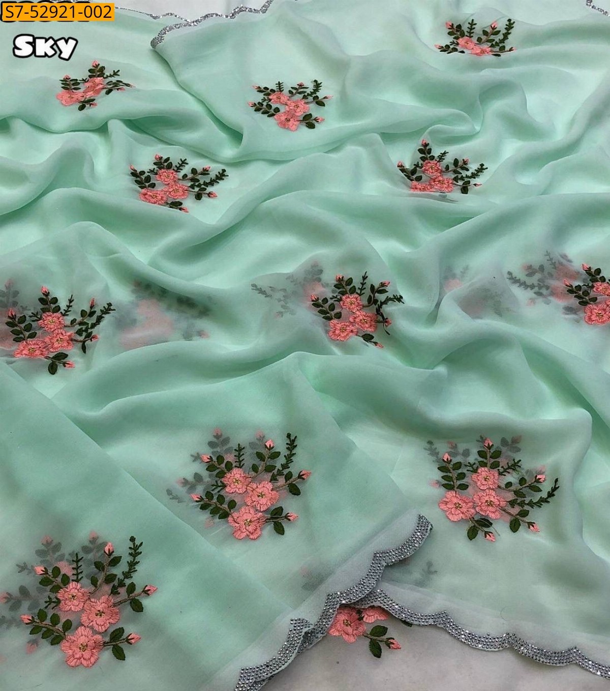 Sky Fancy Georgette Embroidery Saree