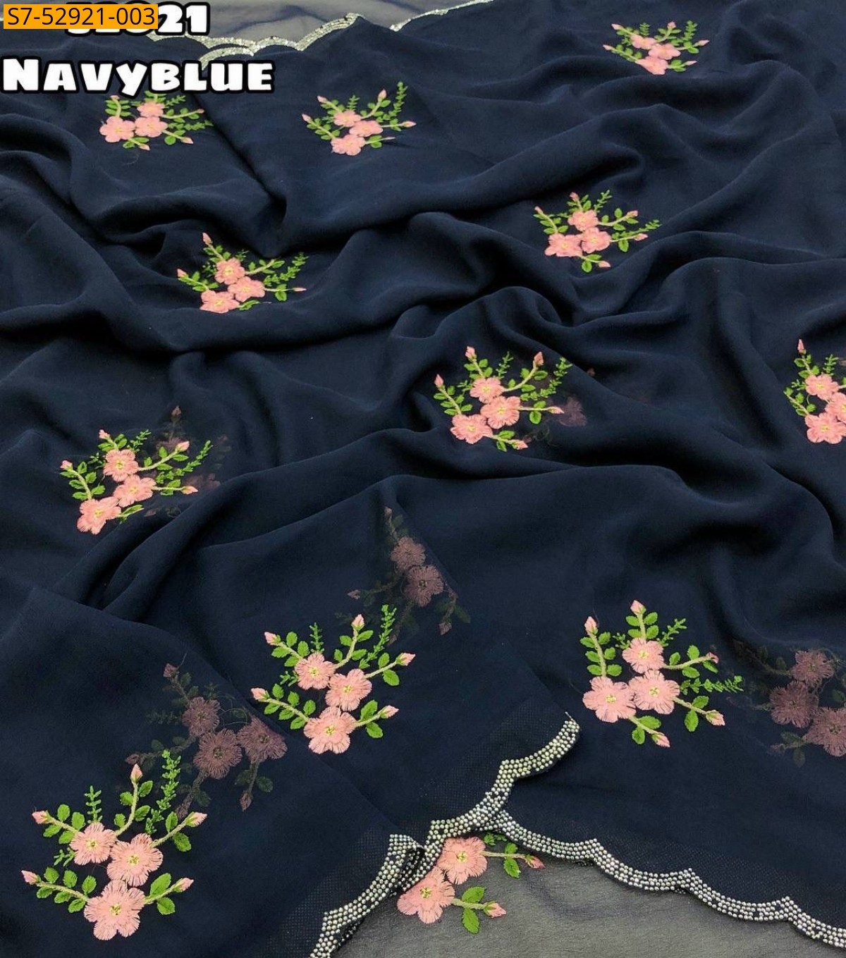 Navy Blue Fancy Georgette Embroidery Saree