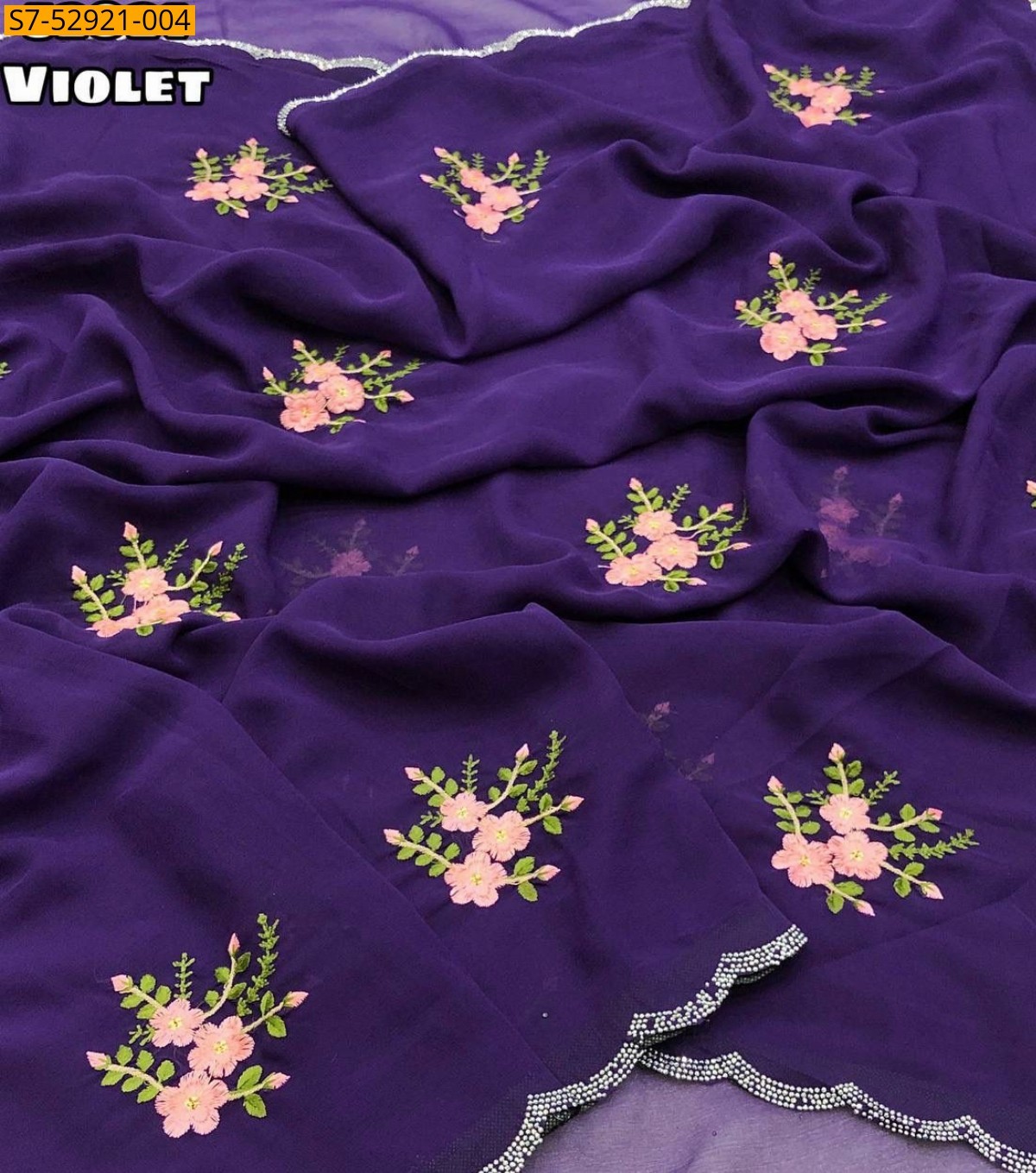 Violet Fancy Georgette Embroidery Saree