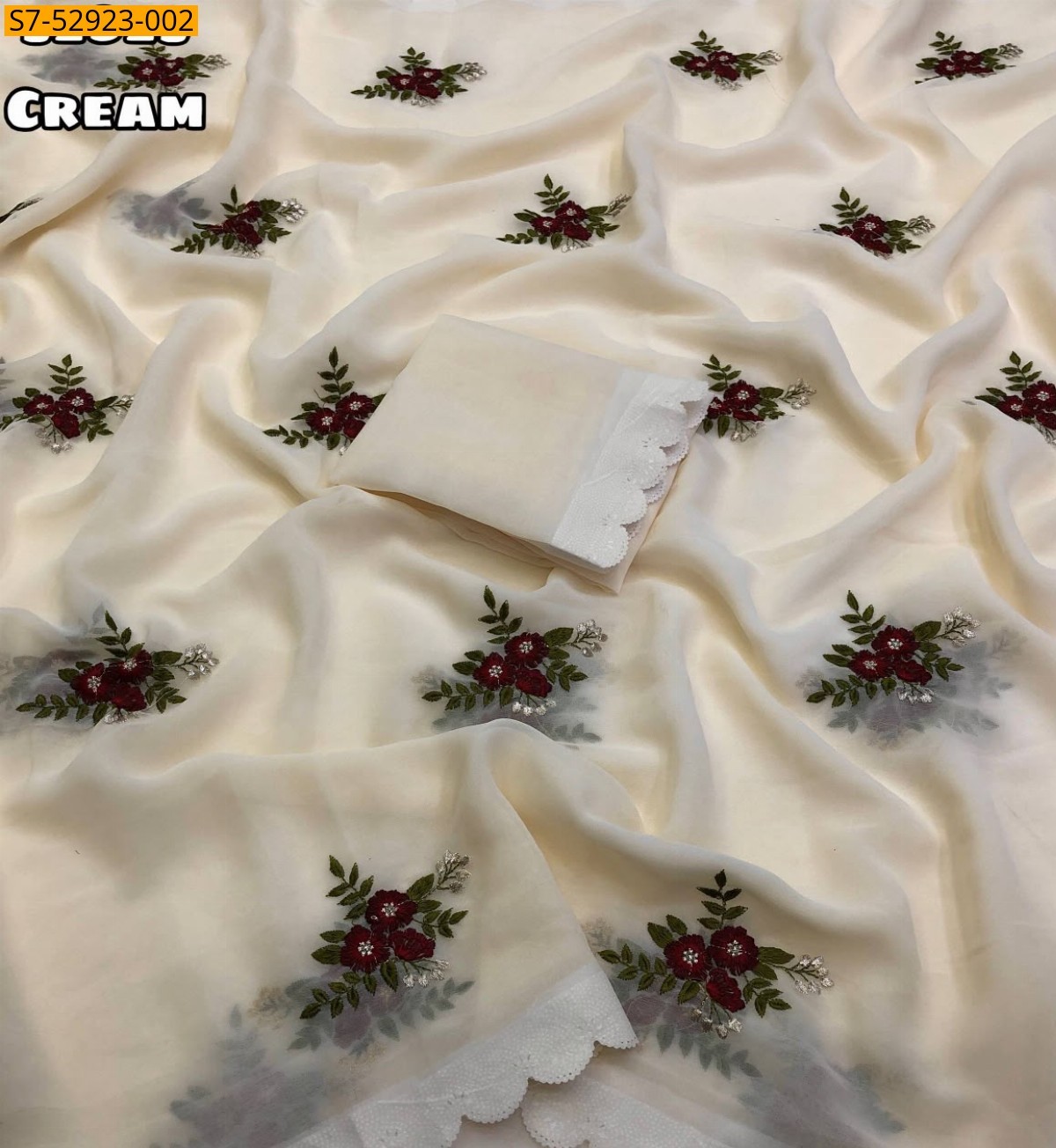 Cream Fancy Georgette Saree