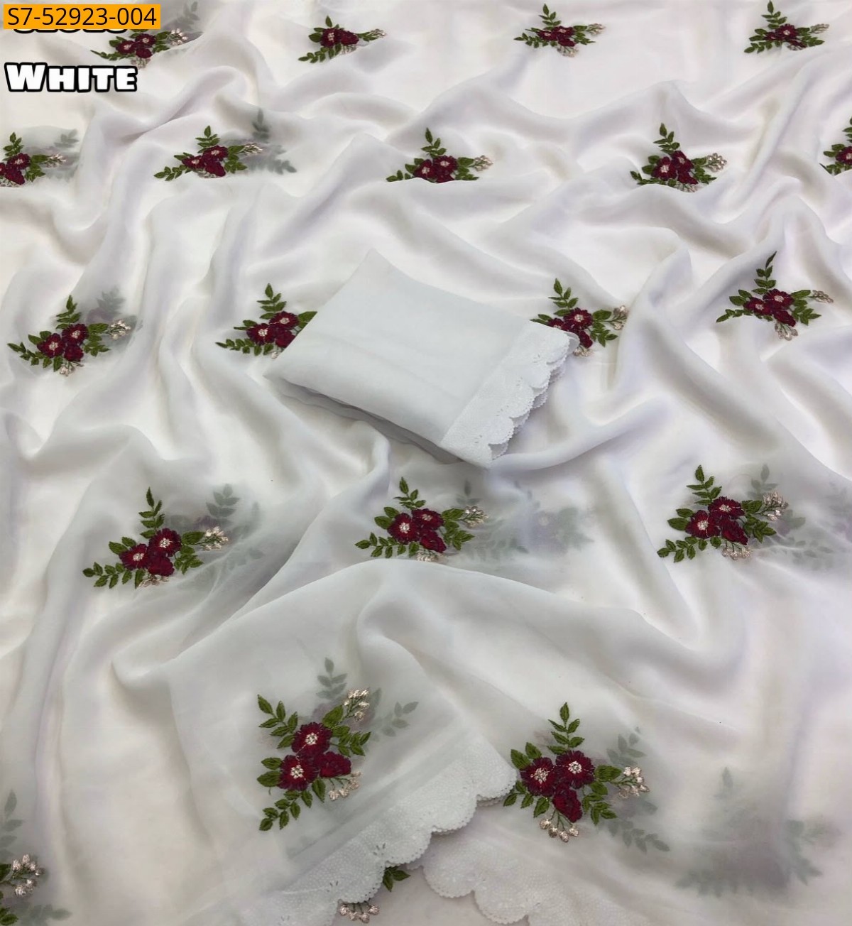 White Fancy Georgette Saree