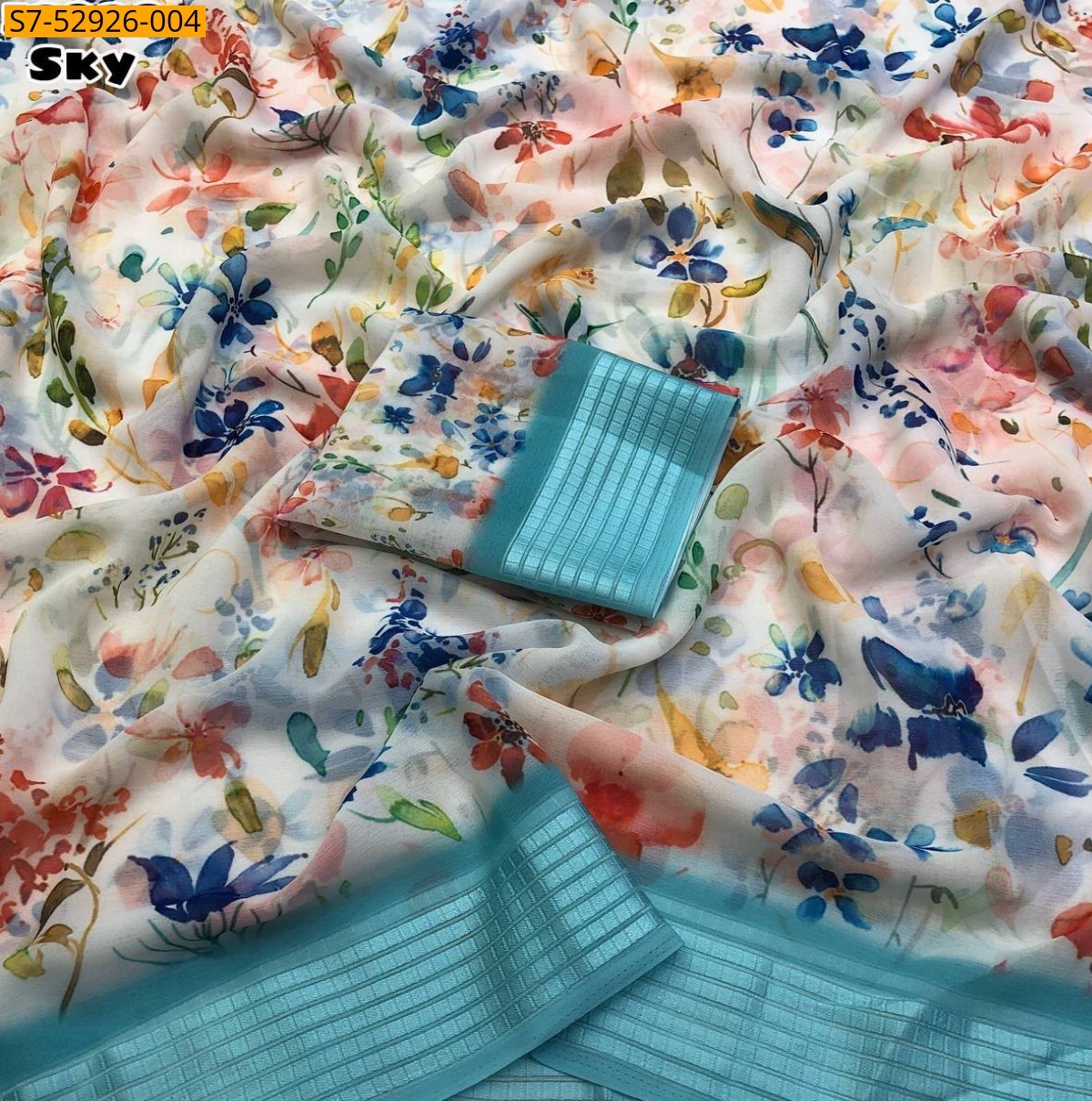 Sky Blue Fancy  Chiffon  Saree