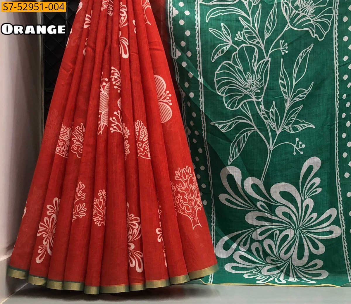 Orange Fancy Soft Linen Floral Digital Printed Saree