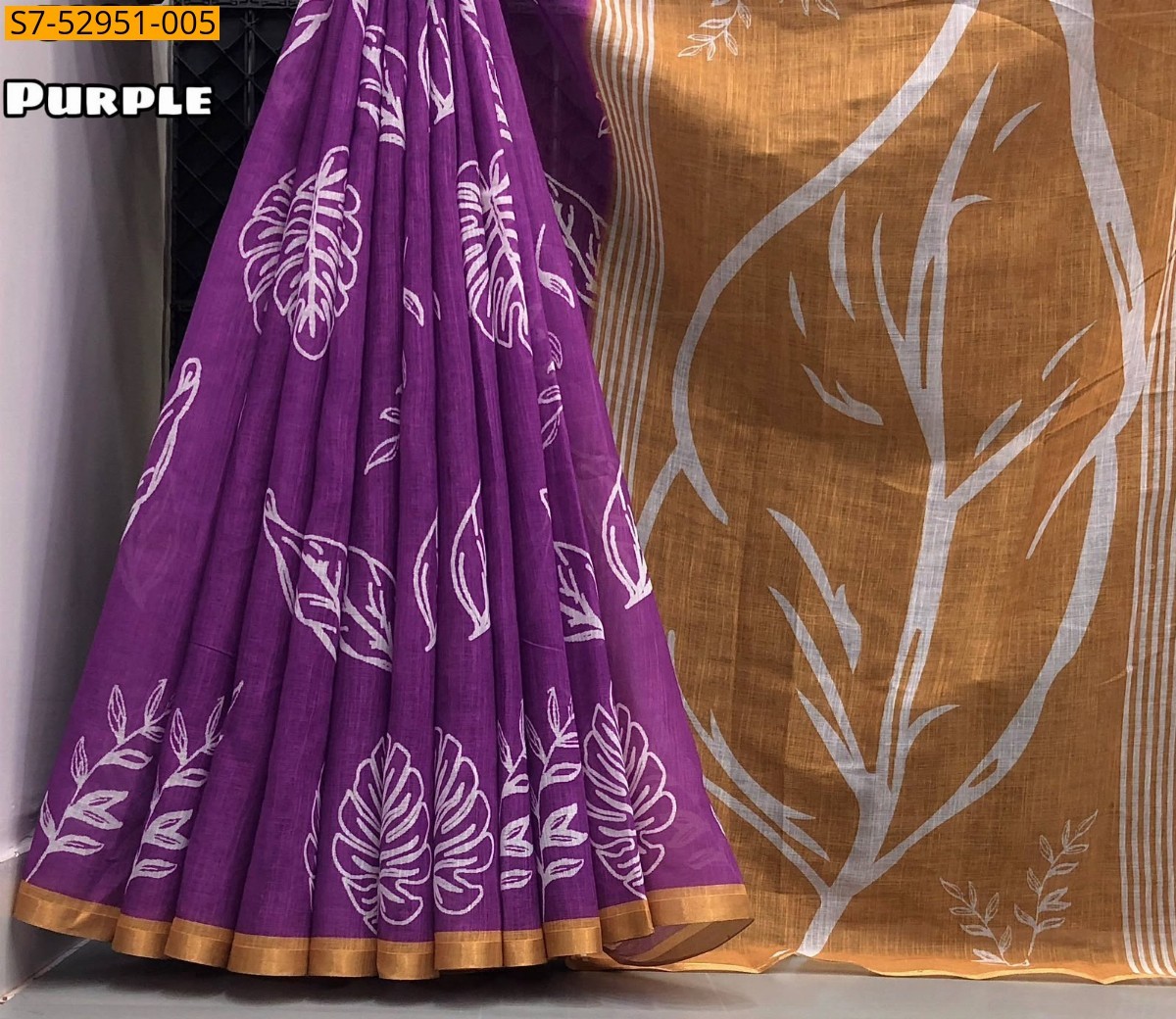 Purple Fancy Soft Linen Floral Digital Printed Saree
