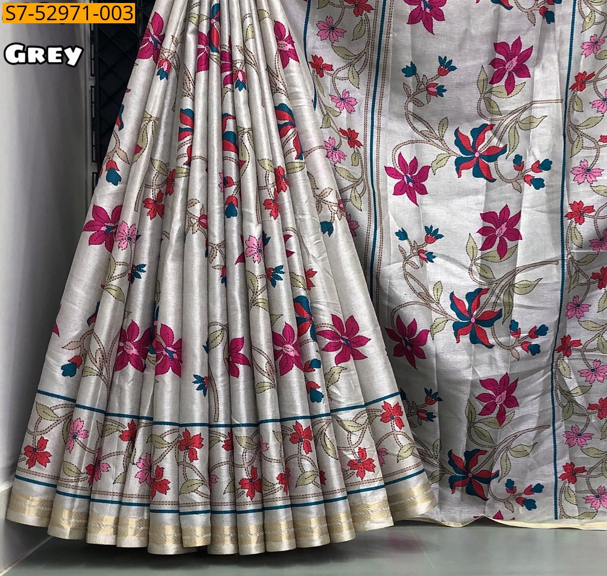Grey Fancy Tussar Silk Saree