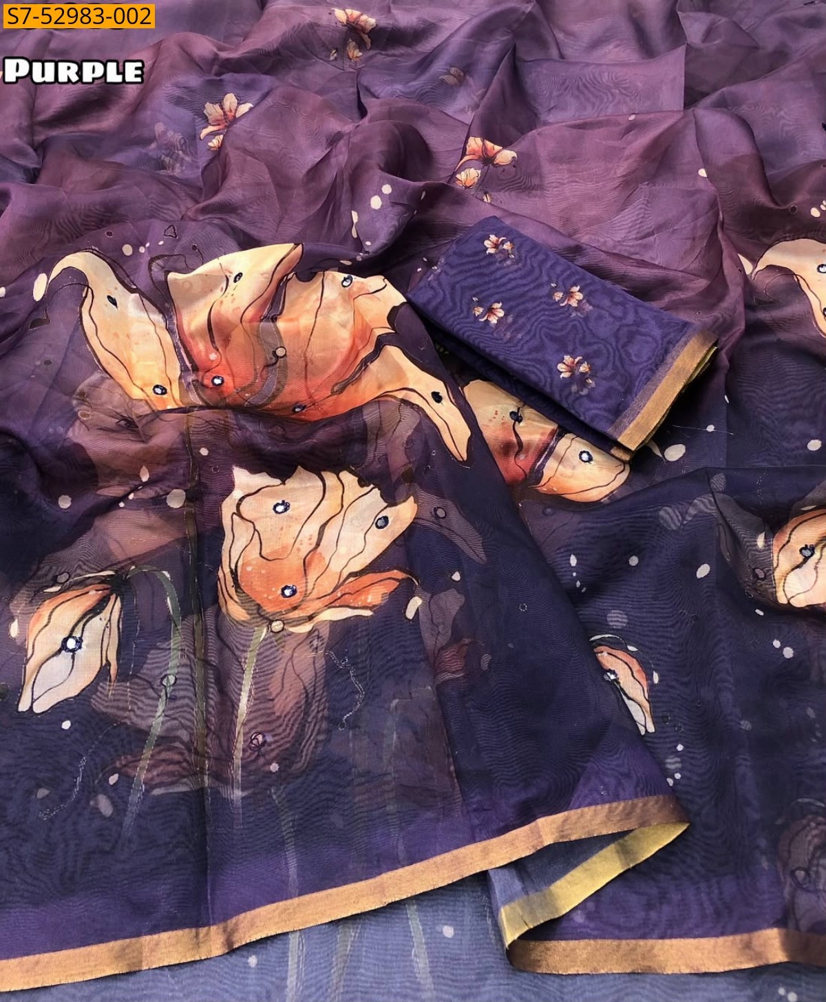 Purple Fancy Organza Saree