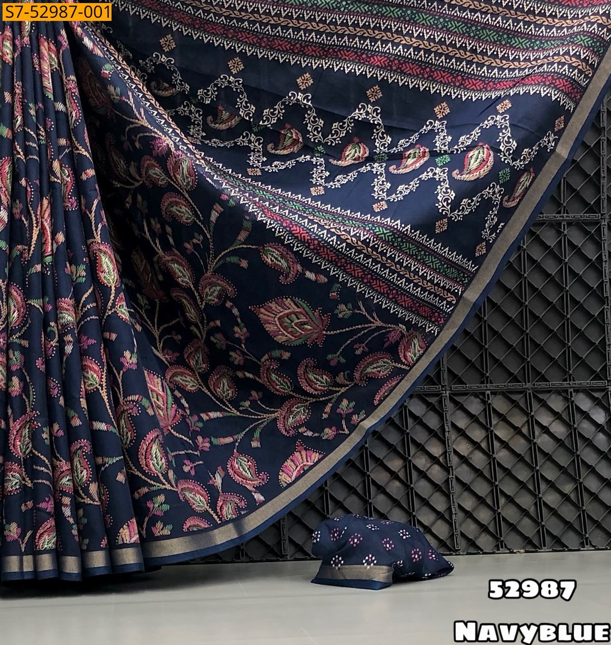 Navy Blue Fancy Mul Cotton Ajrakh Printed Saree