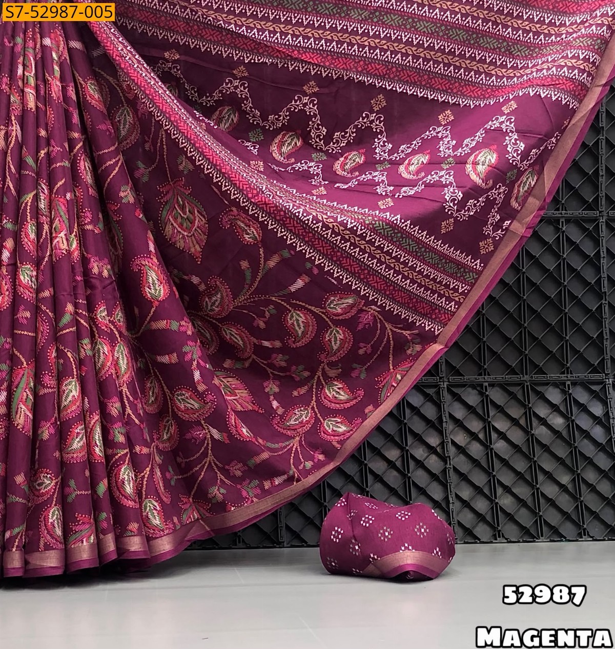 Magenta Fancy Mul Cotton Ajrakh Printed Saree