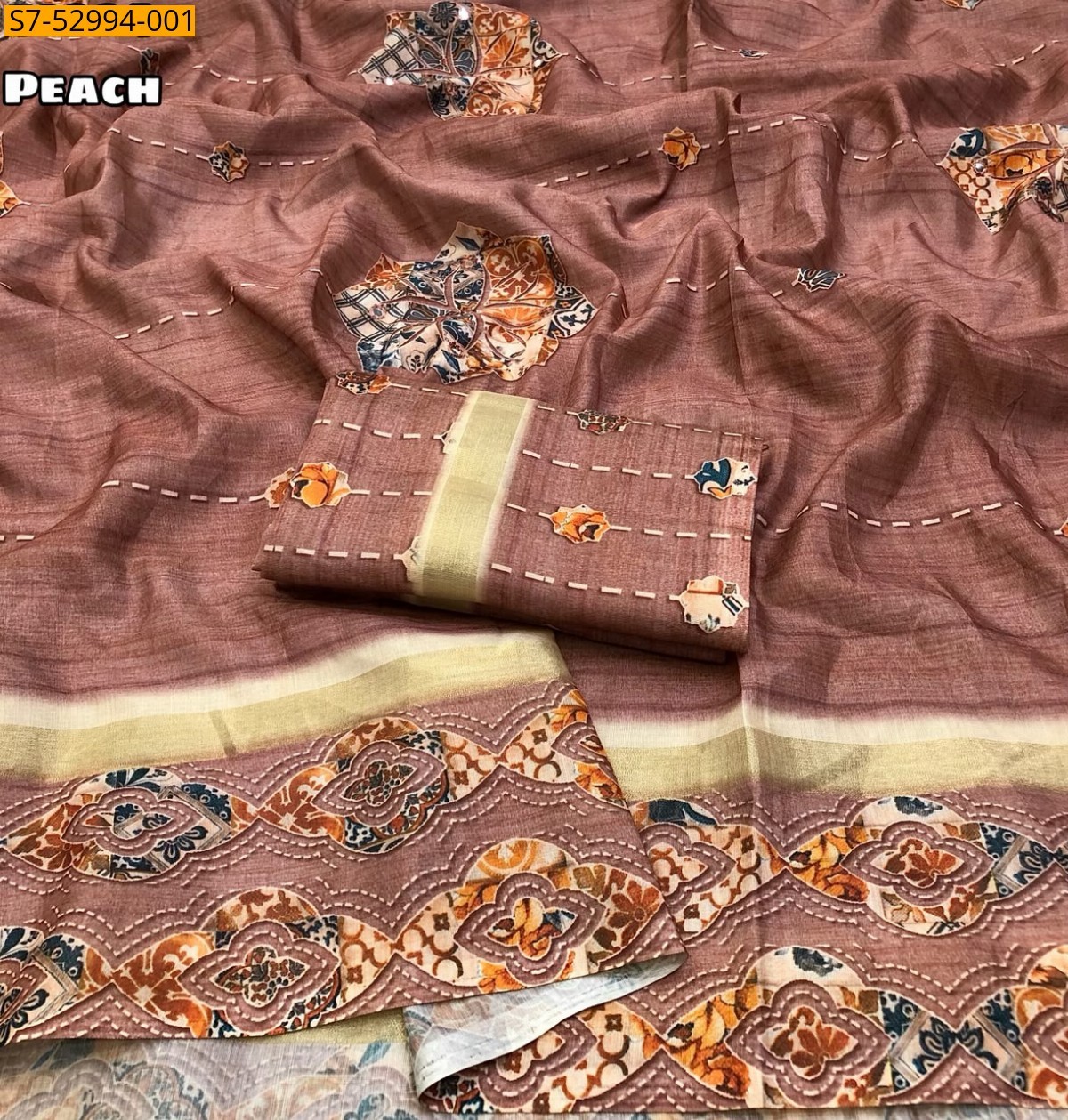 Peach Fancy Tussar Silk Saree