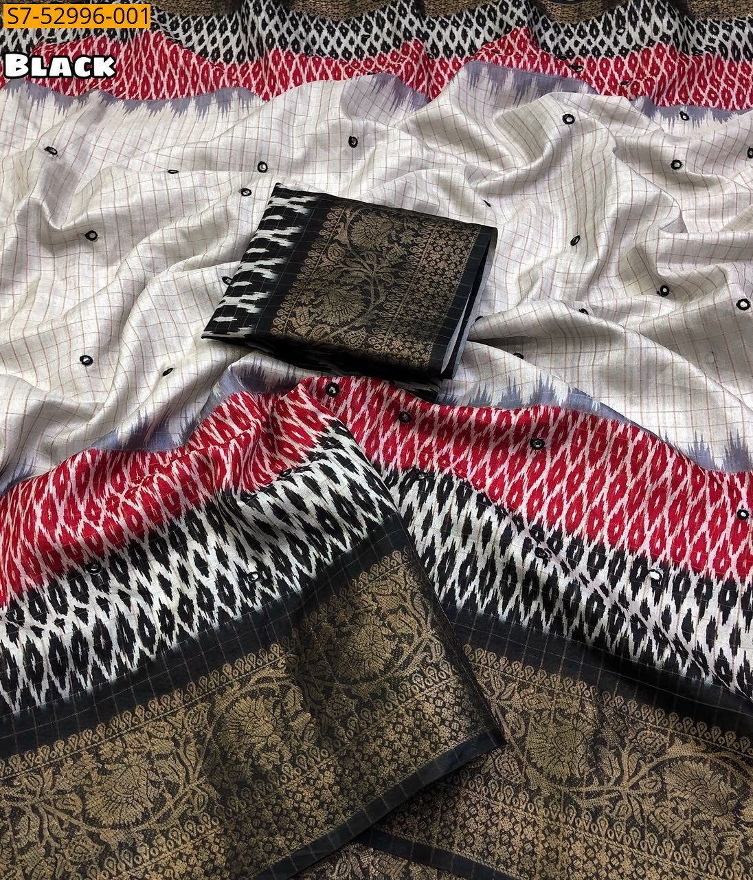 Black Fancy Dola Checks Sarees