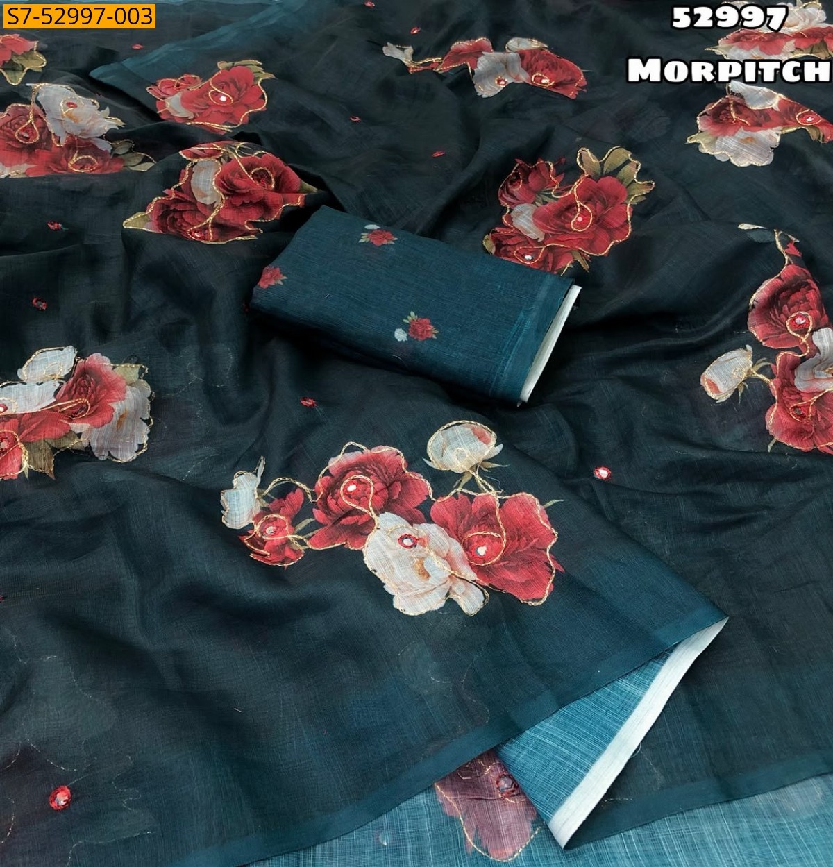 Morpitch Fancy Soft Linen Saree