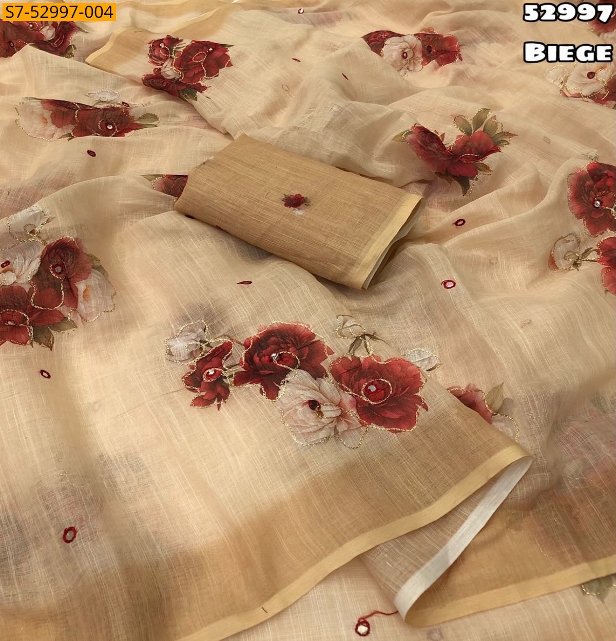 Beige Fancy Soft Linen Saree