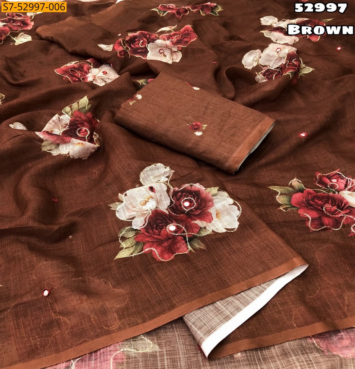 Brown Fancy Soft Linen Saree