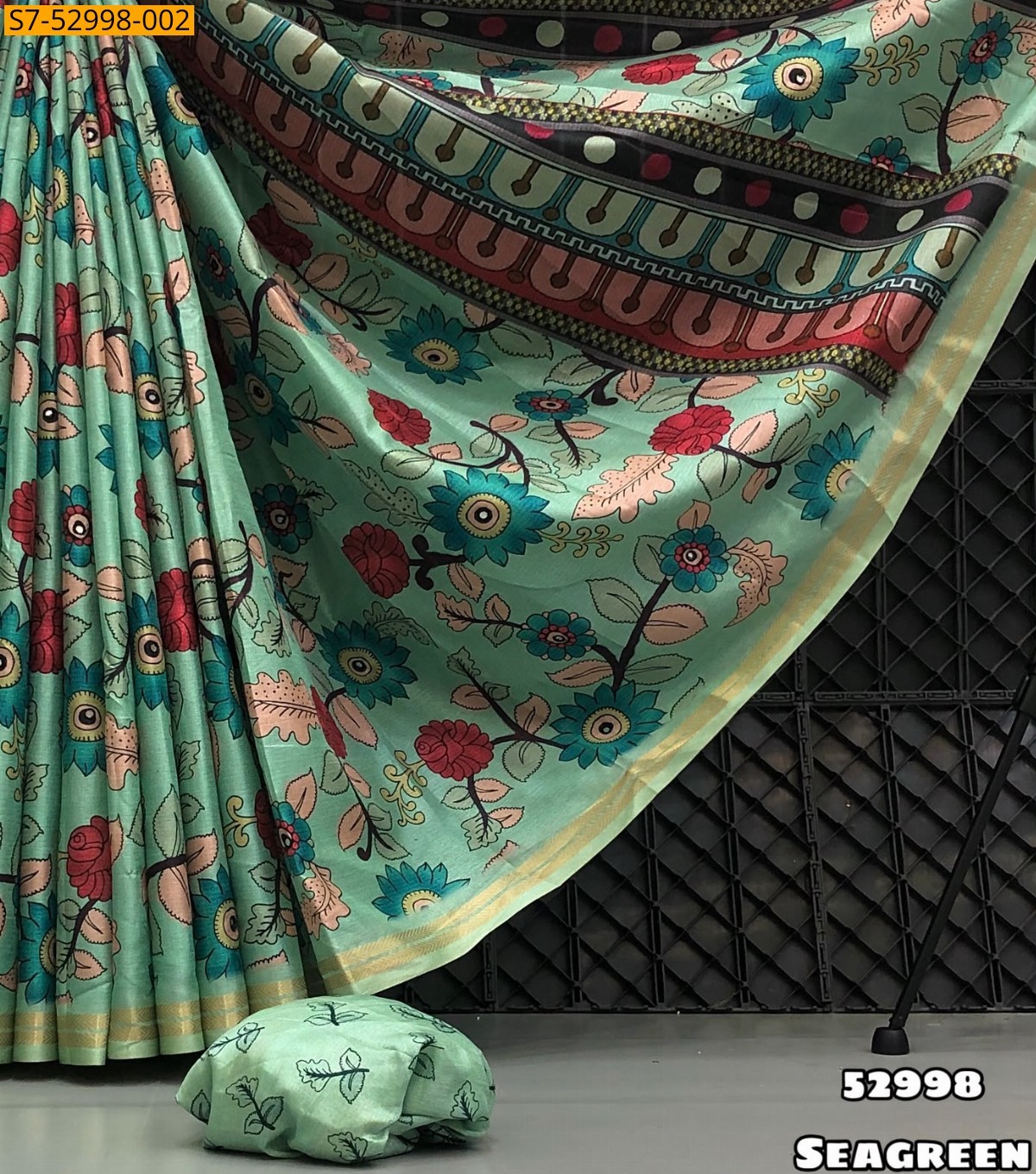 Sea Green Fancy Tussar Silk Saree