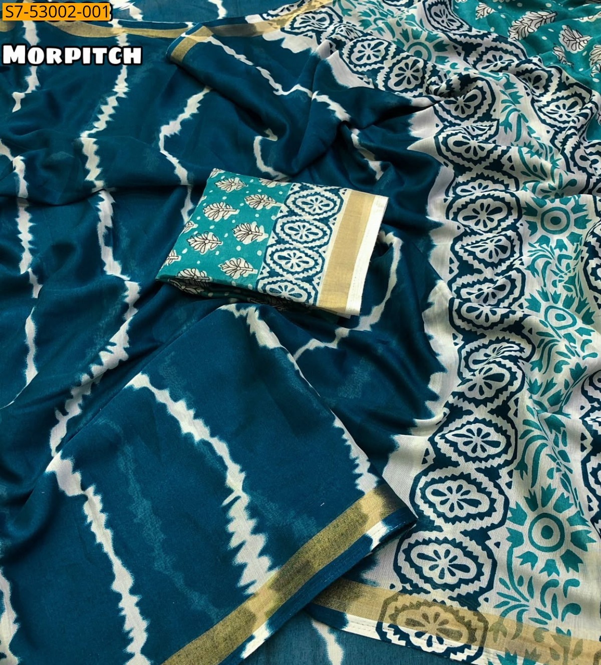 Morpitch Fancy Mul Cotton  Saree