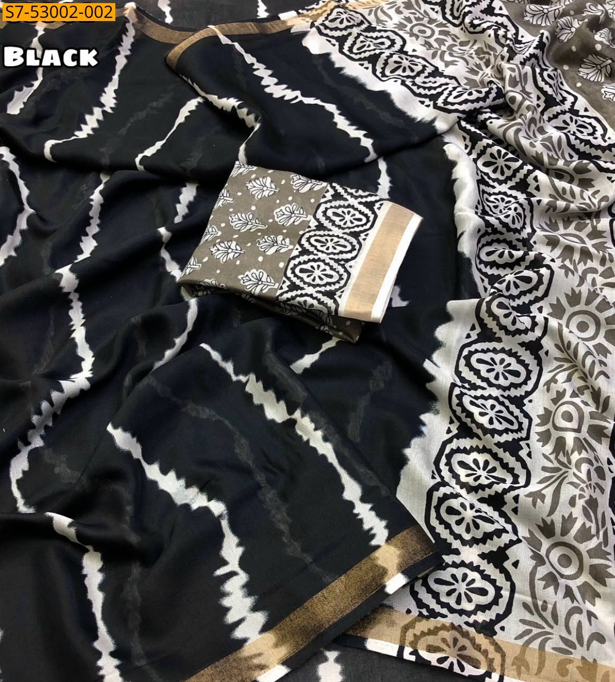 Black Fancy Mul Cotton  Saree
