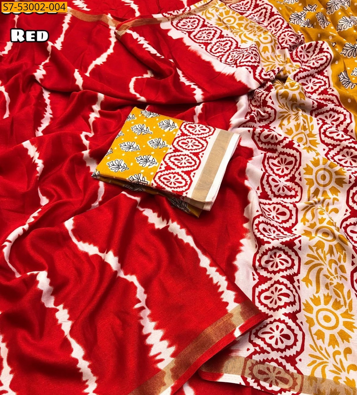 Red Fancy Mul Cotton  Saree