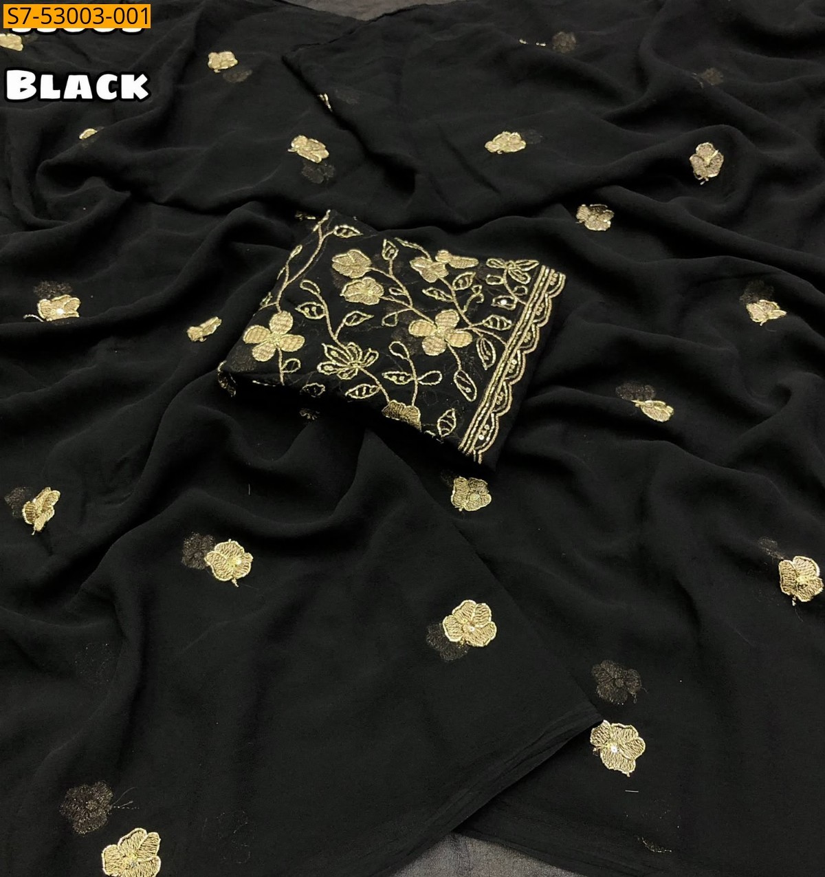 Black Fancy Faux Georgette Embroidery Saree