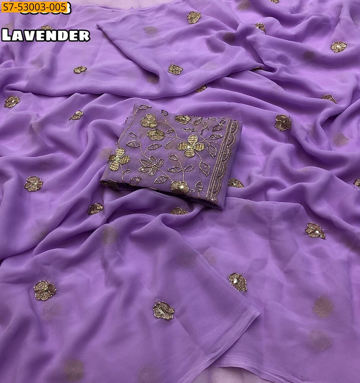 Lavender Fancy Faux Georgette Embroidery Saree