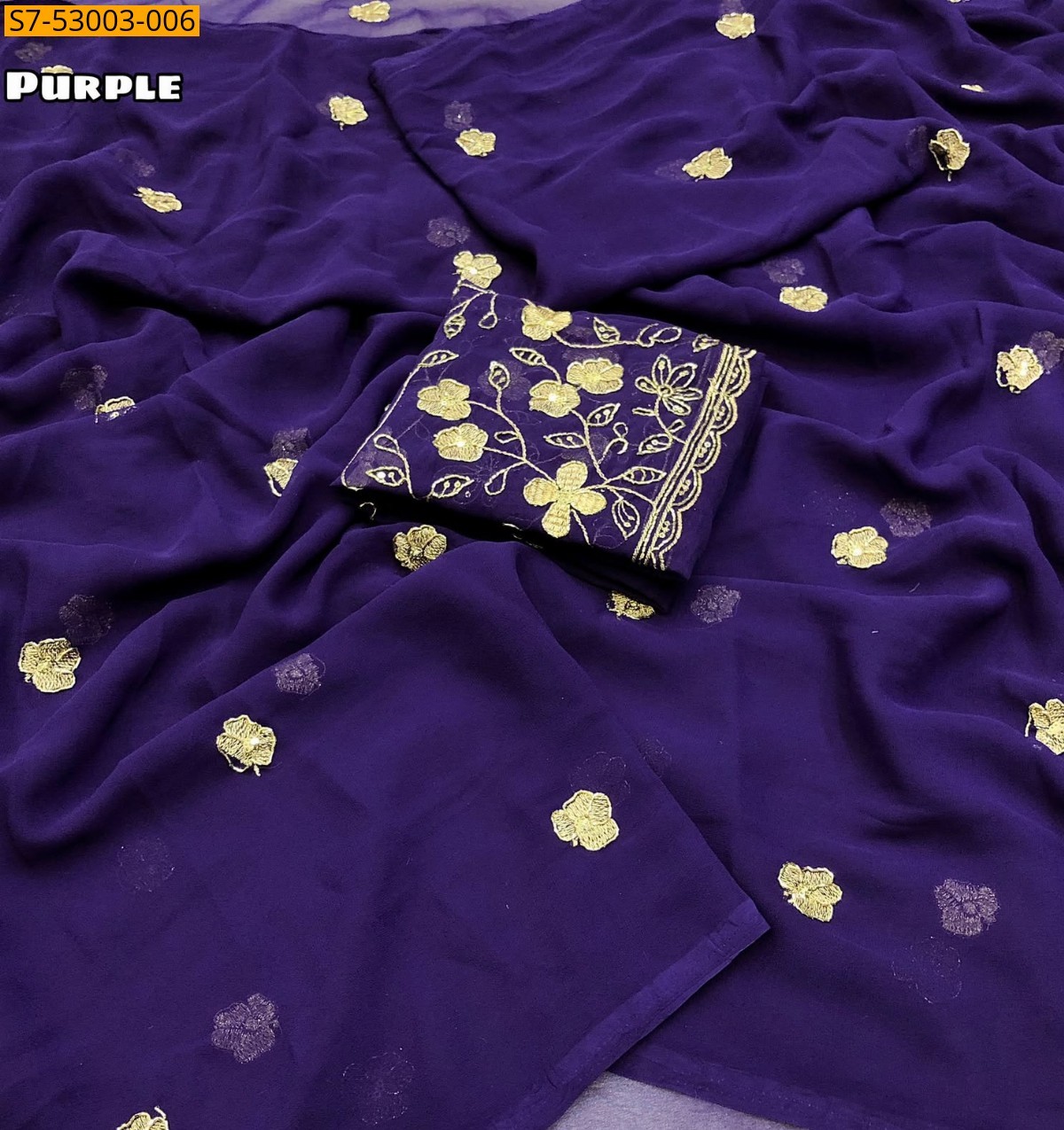 Purple Fancy Faux Georgette Embroidery Saree