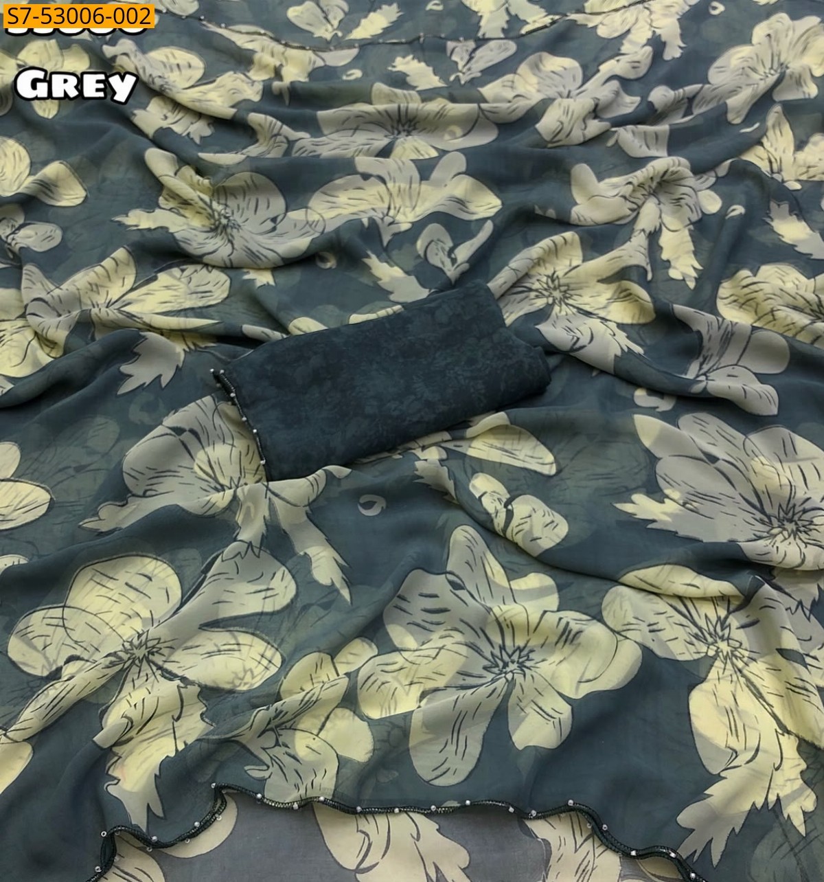 Grey Fancy Chiffon Printed Saree