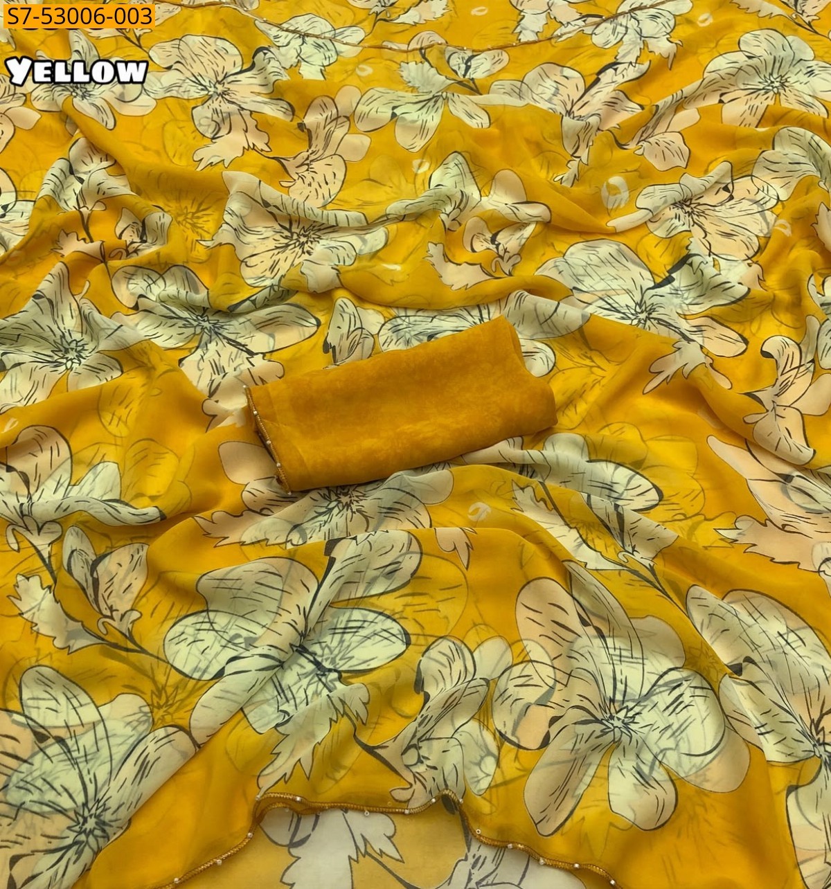 Yellow Fancy Chiffon Printed Saree