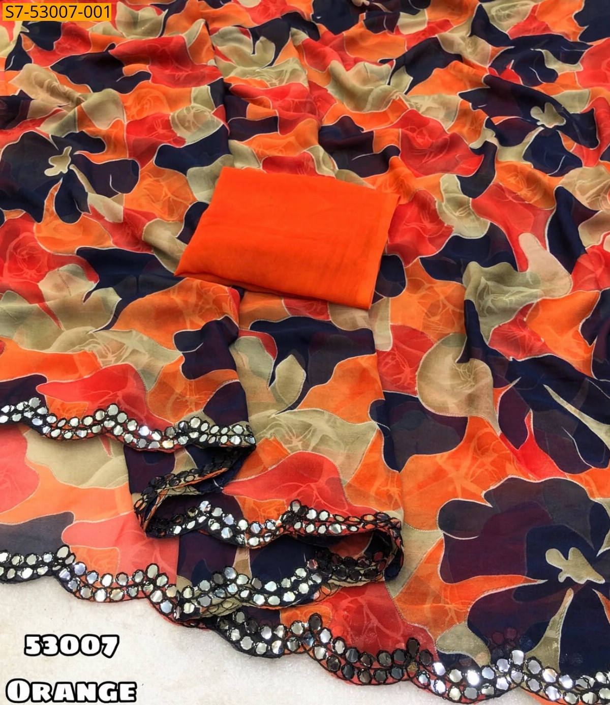 Orange Fancy Chiffon Saree