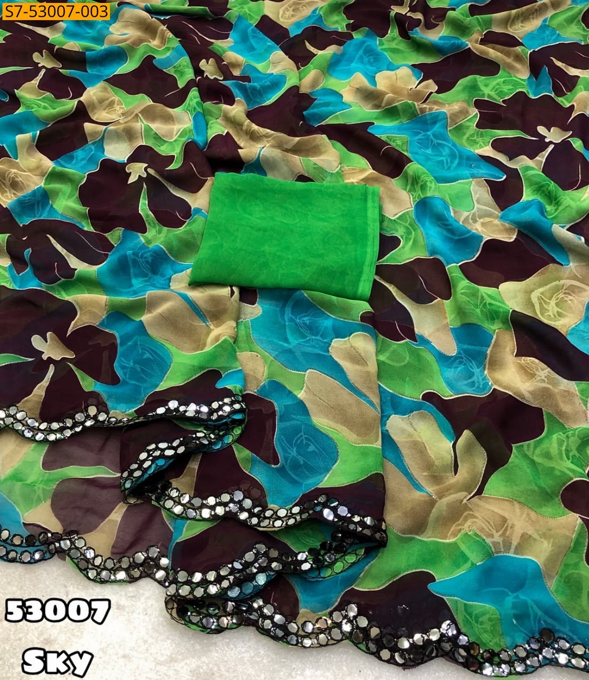 Sky Blue Fancy Chiffon Saree
