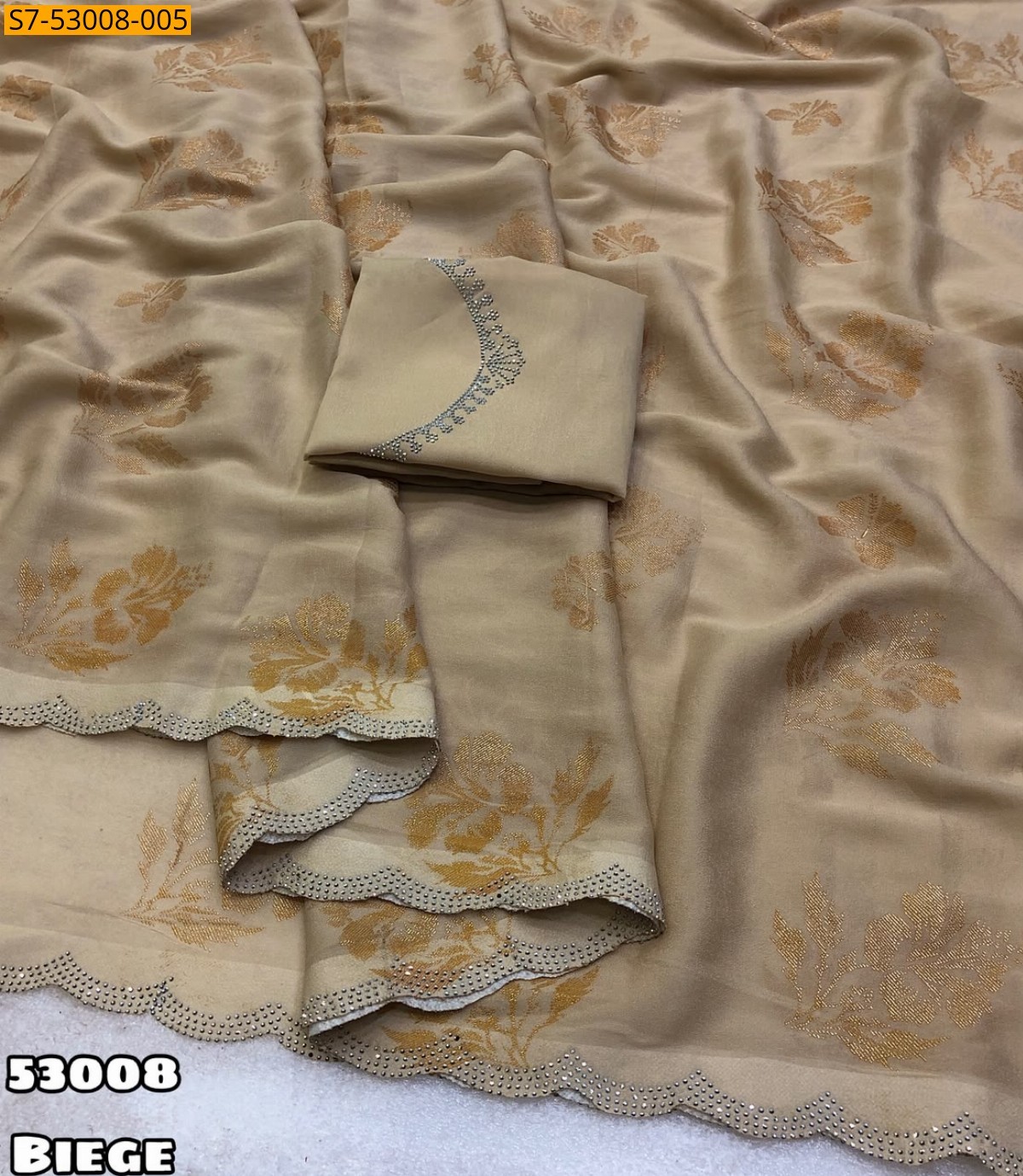 Beige Fancy Star Georgette Sarees