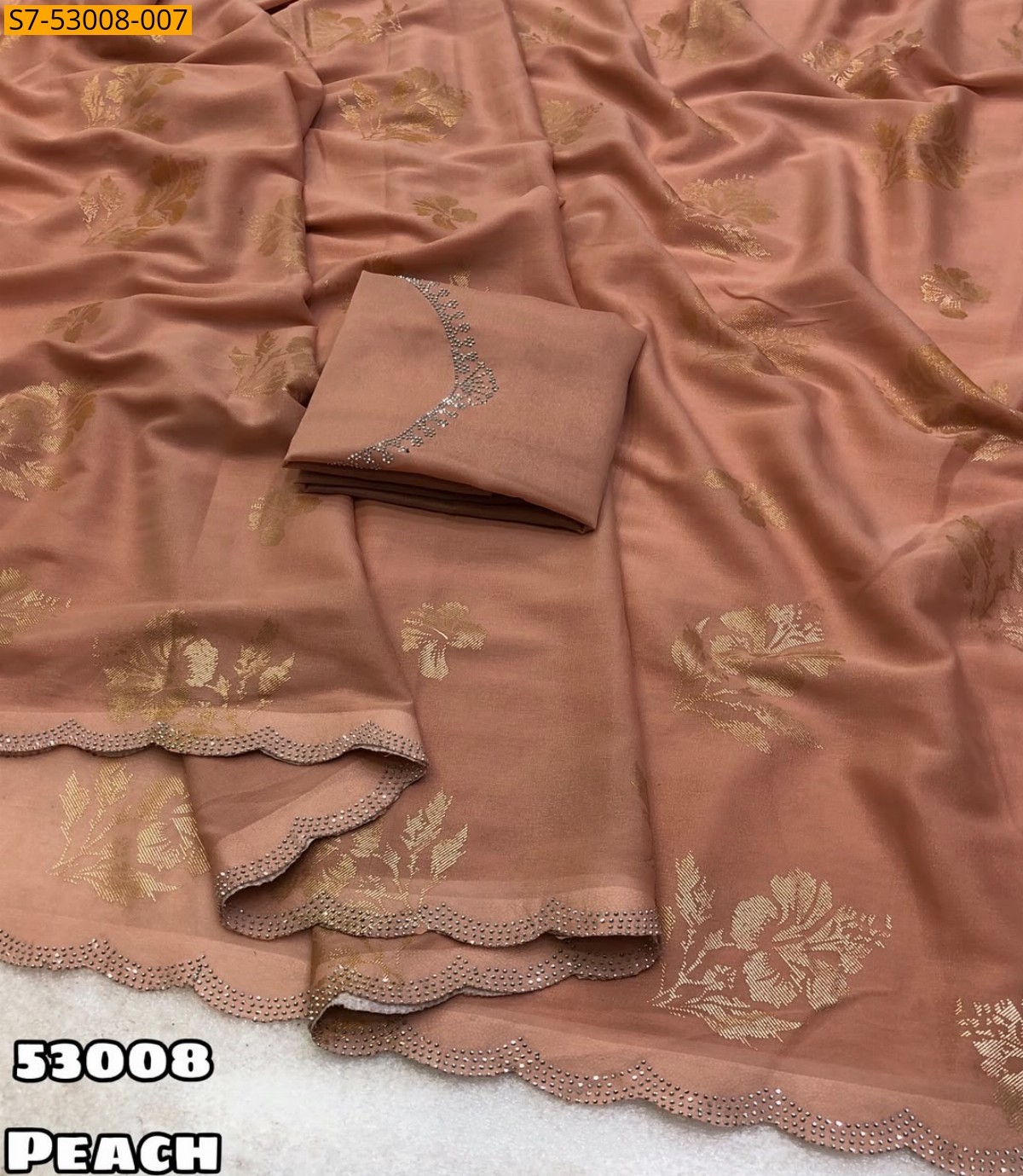 Peach Fancy Star Georgette Sarees