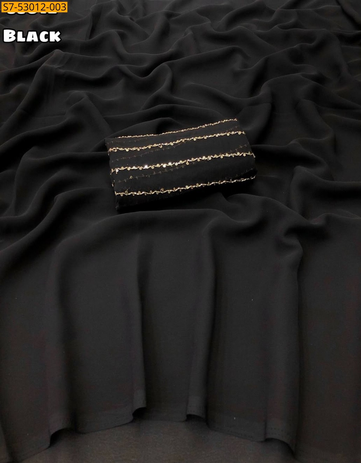 Black Fancy Faux Georgette Plain Saree