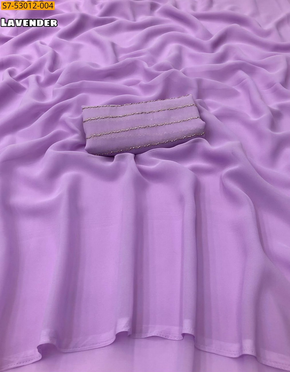 Lavender Fancy Faux Georgette Plain Saree