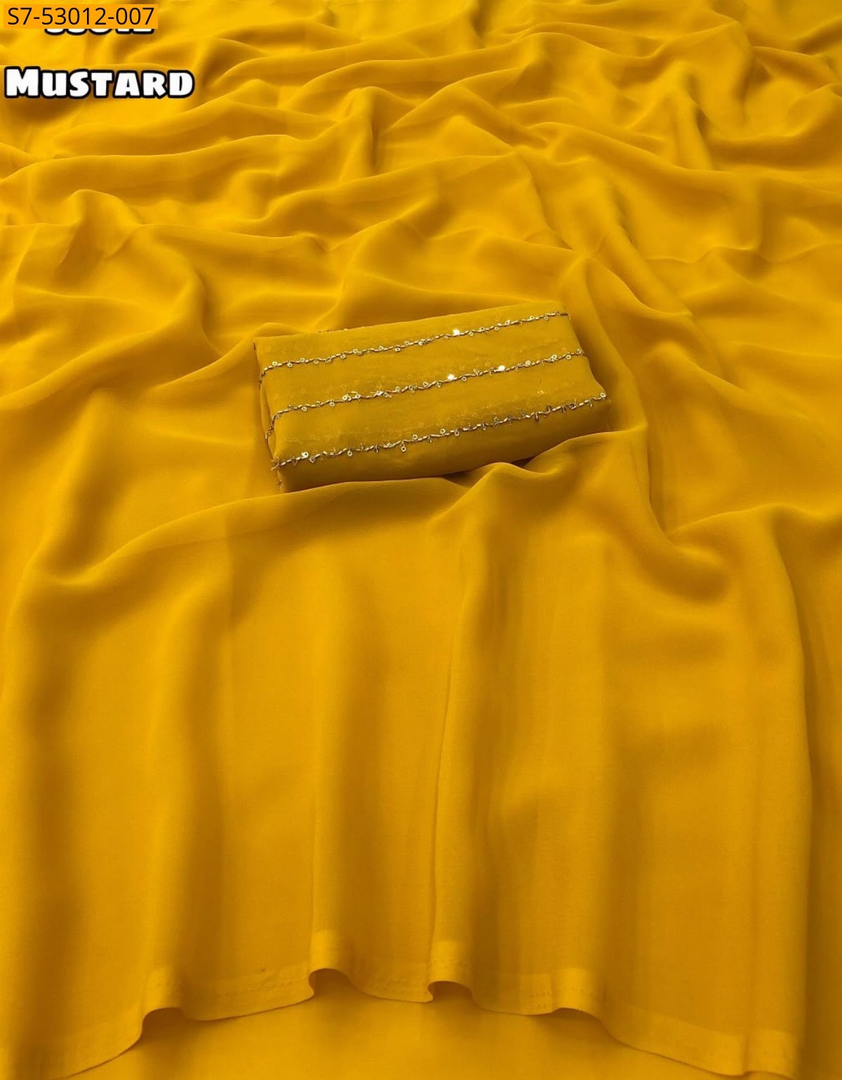 Mustard Fancy Faux Georgette Plain Saree