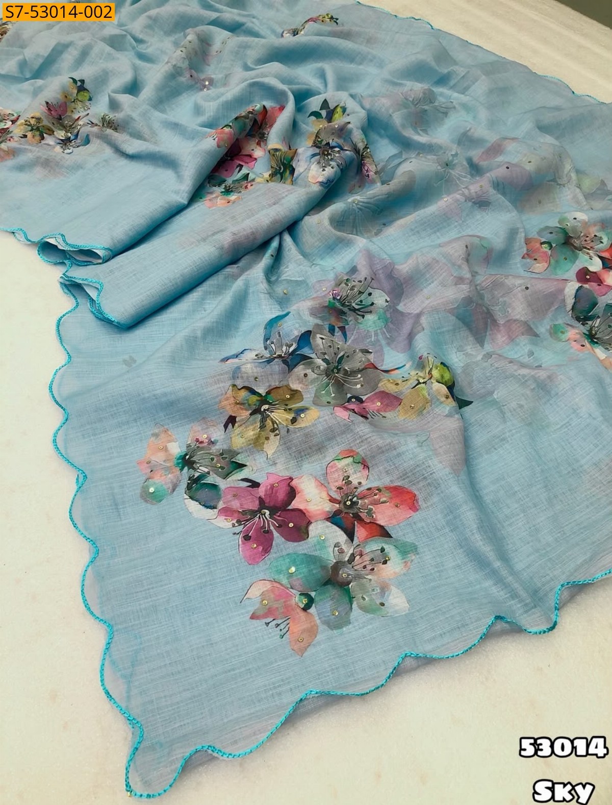 Sky Fancy Soft Linen Saree