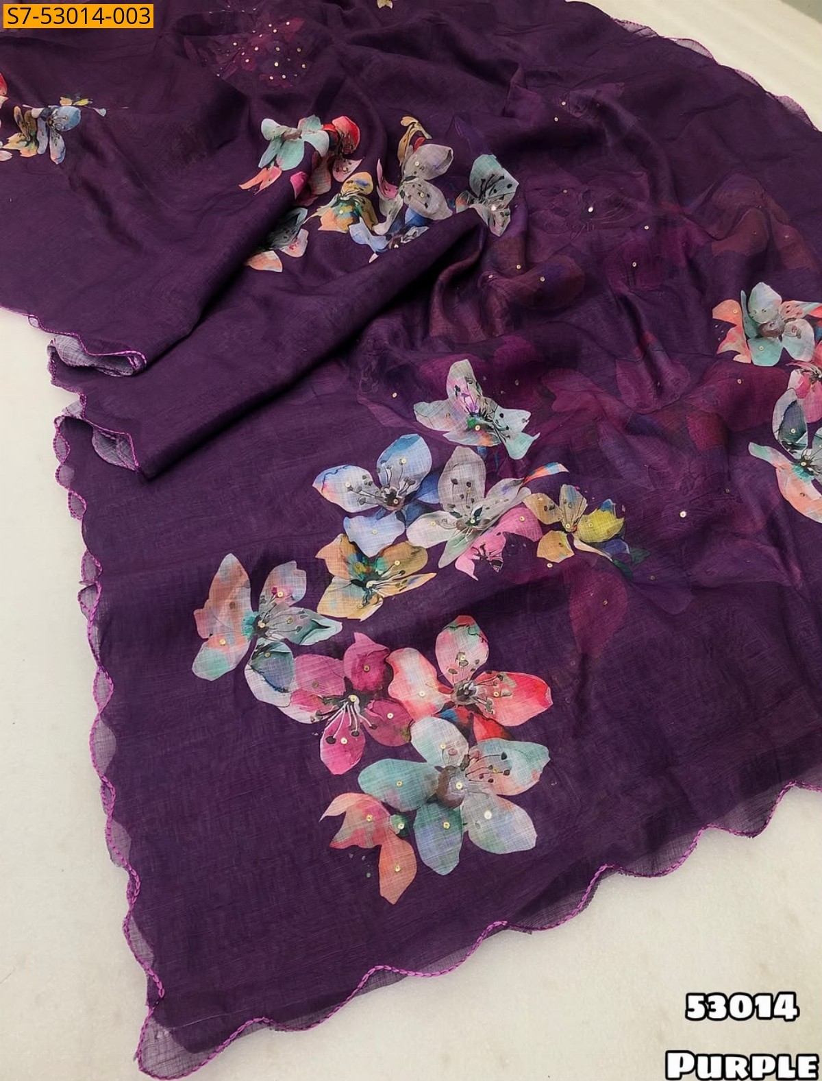 Purple Fancy Soft Linen Saree