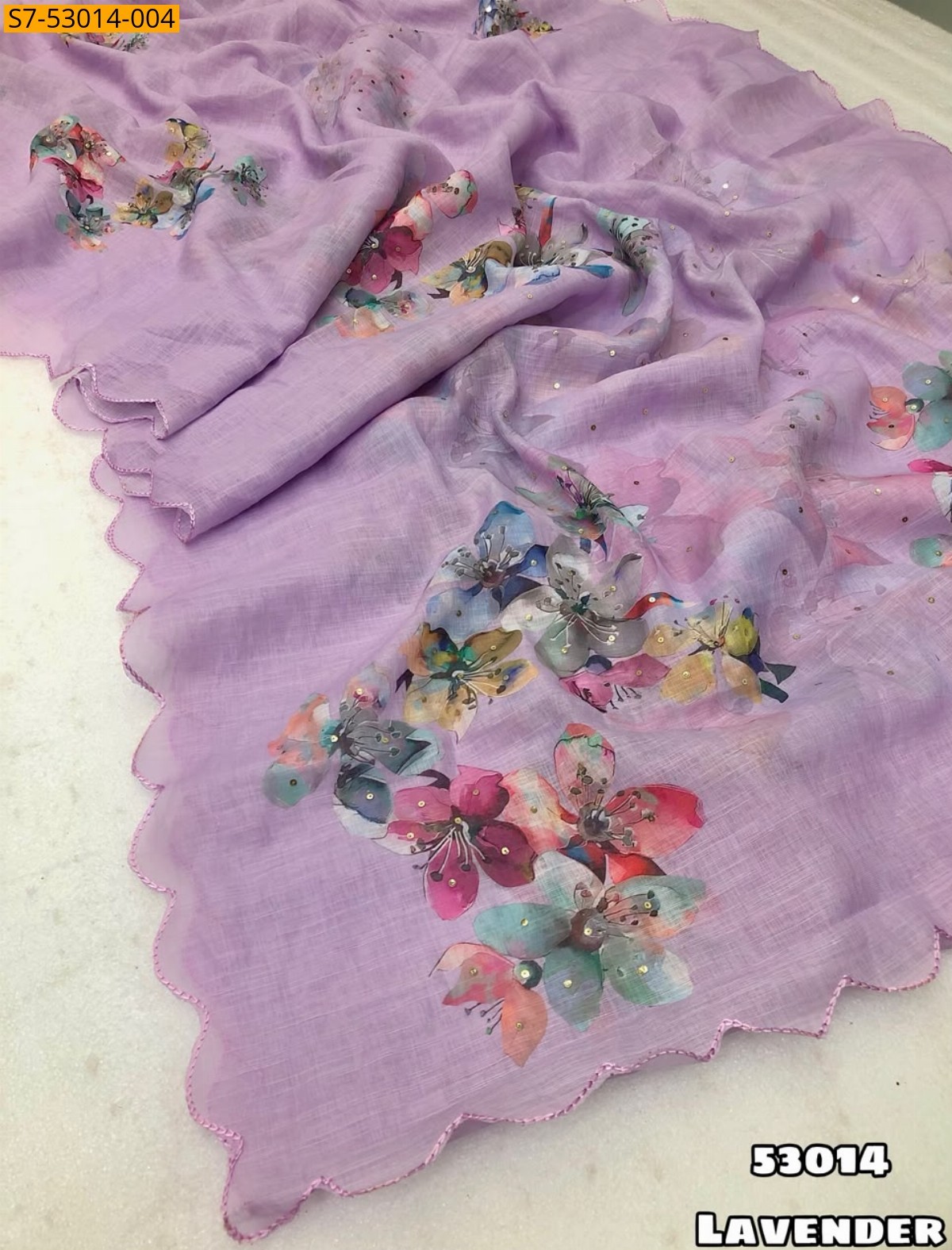 Lavender Fancy Soft Linen Saree
