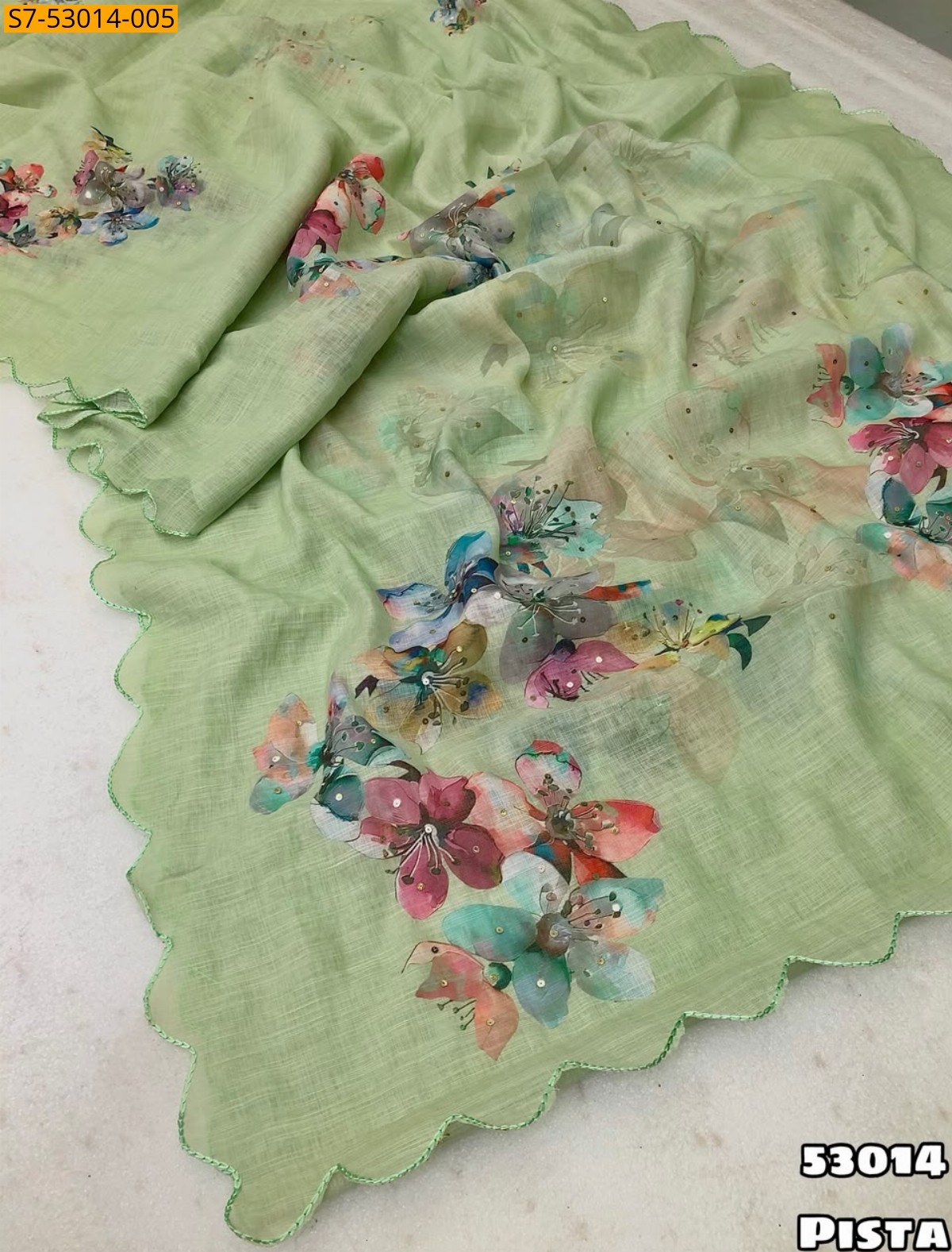 Pista Fancy Soft Linen Saree