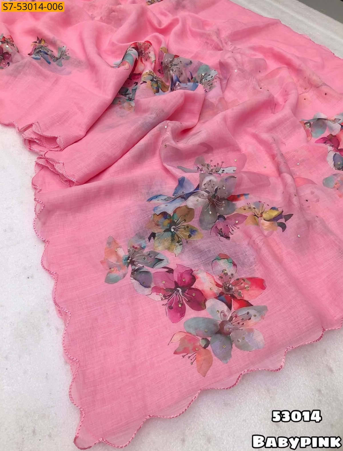Baby Pink Fancy Soft Linen Saree