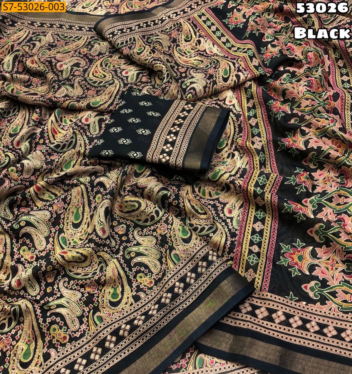 Black Fancy Soft Mul Cotton Ajrakh Print Saree