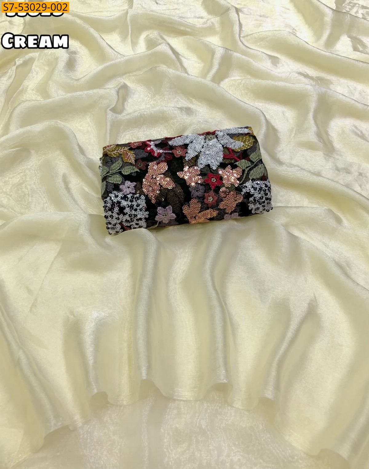 Cream Fancy Soft Space Silk Plain Saree