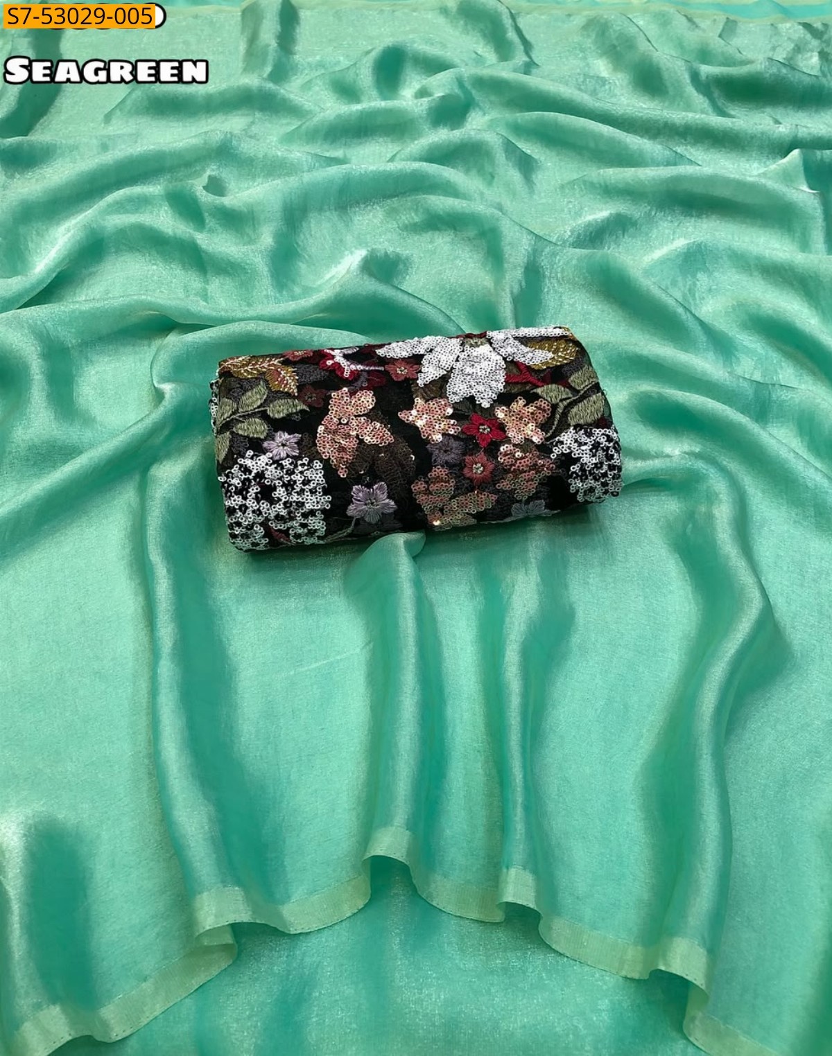 Sea Green Fancy Soft Space Silk Plain Saree