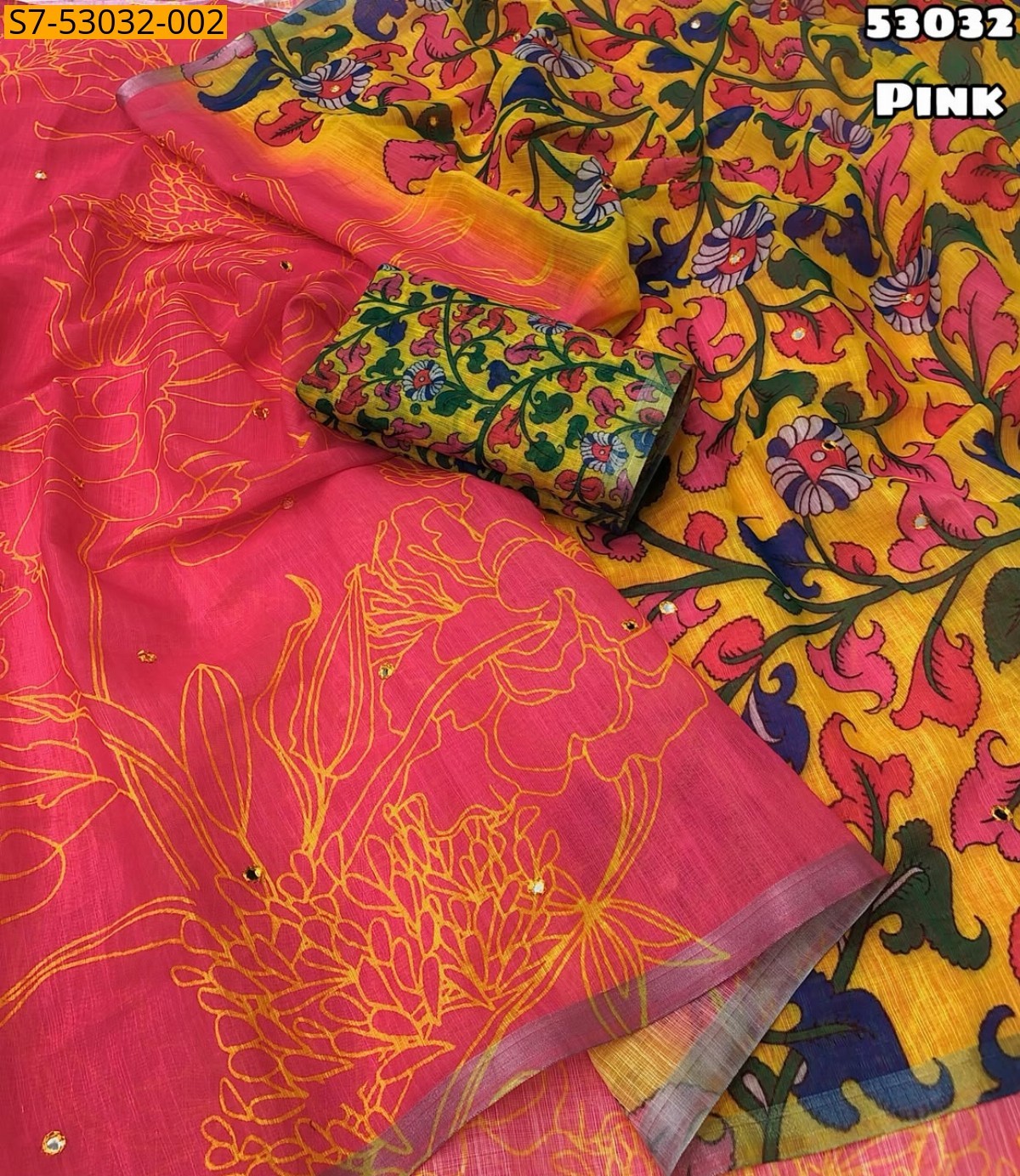 Pink Fancy Soft lenin Saree