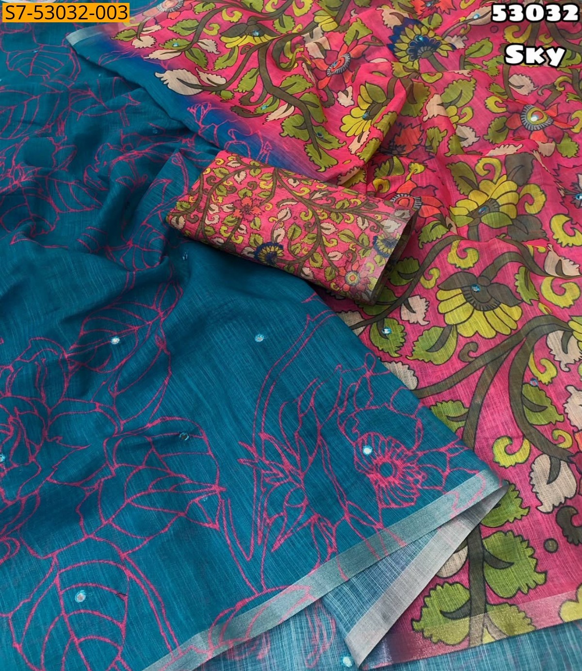 Sky Fancy Soft lenin Saree