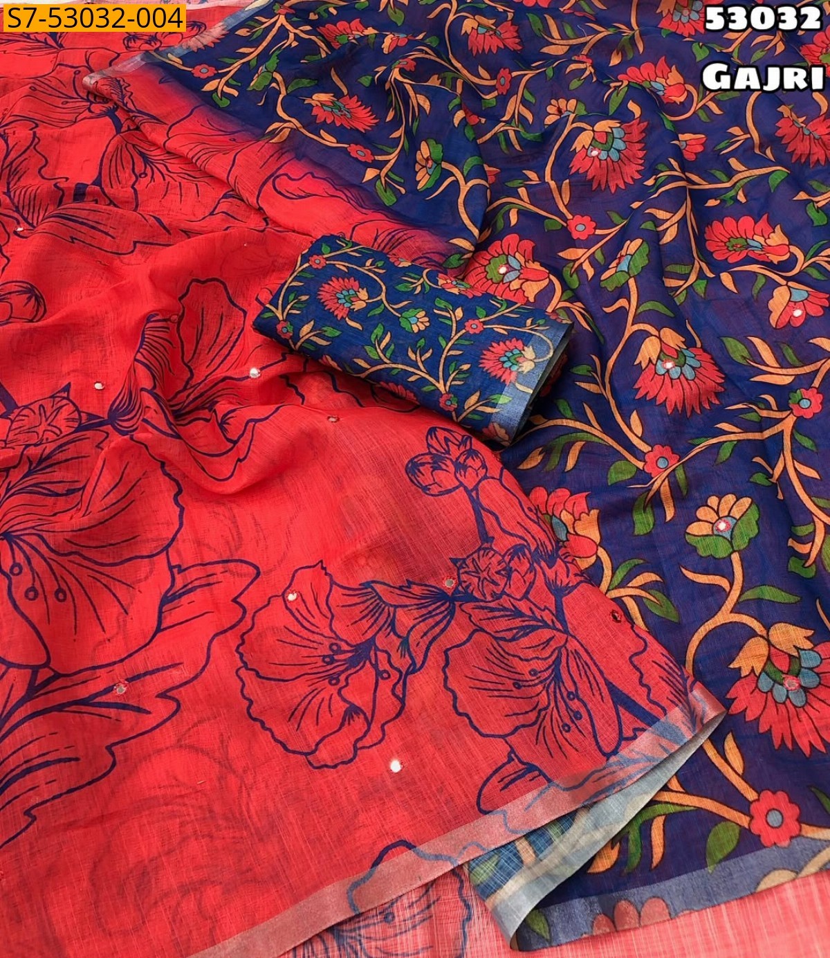Gajri Fancy Soft lenin Saree